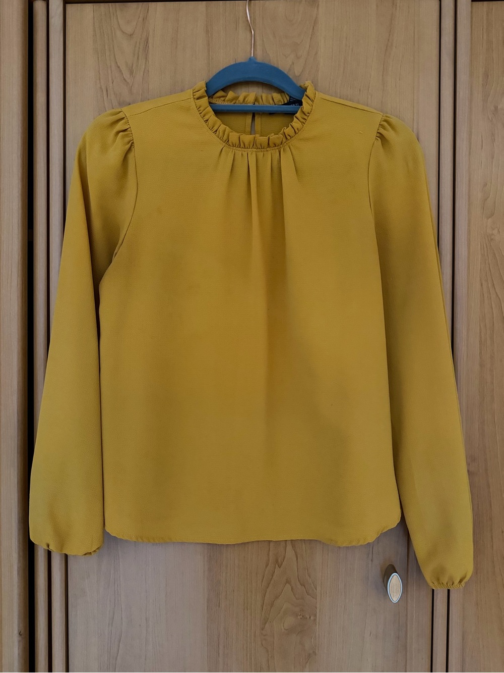 Forever 21 Ruffle Neck Puff Sleeve Blouse Mustard Yellow Size S